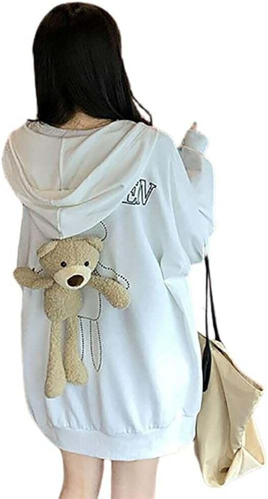 Amazon.co.jp: [AiO JAPAN] パーカー 背中にクマぬいぐるみ ホワイト L